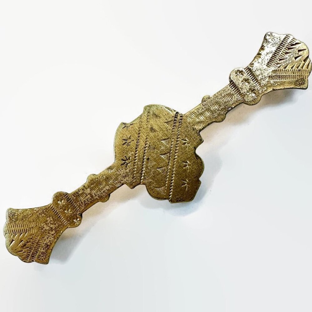 Victorian Brooch, Antique, Bar Brooch, Etched, Gold Filled, Vintage, C Clasp
